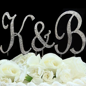 Rhinestone Crystal Monogram Diamante Wedding Cake Topper Letter 12cm & 7cm And - Picture 1 of 40