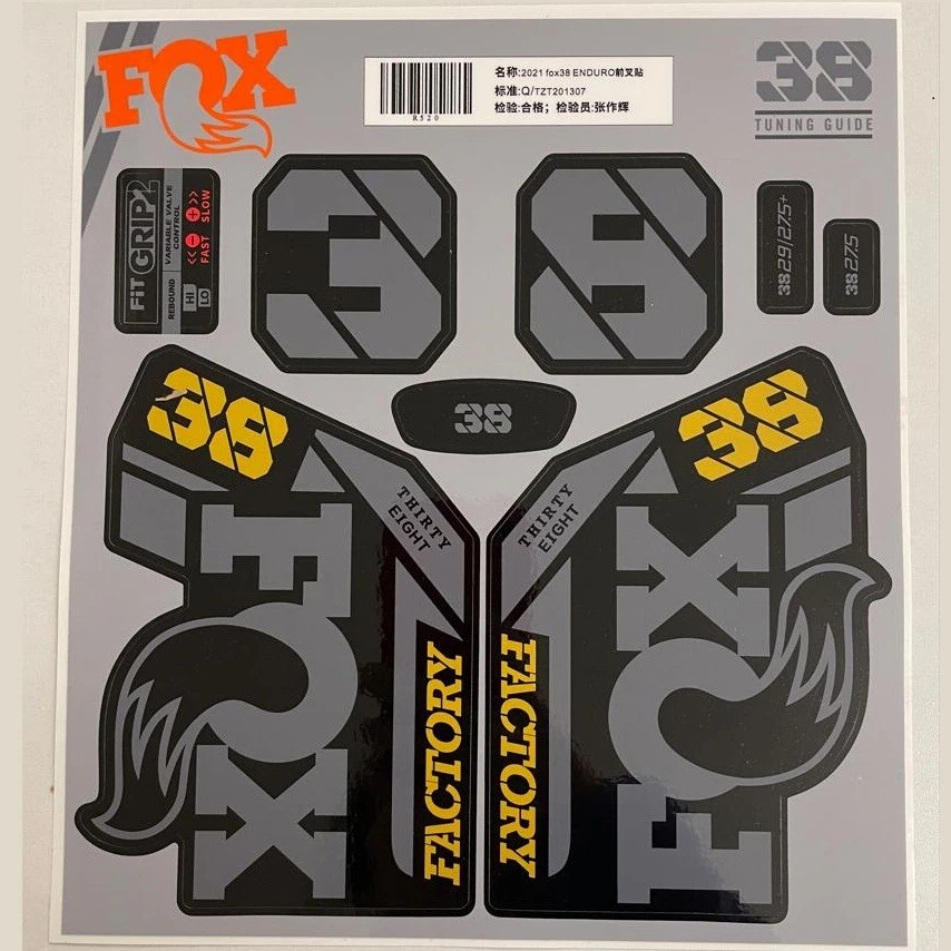 Fork Sticker for 2021 FOX 38 ENDURO Mountain Bike Bicycle Decals gold gray