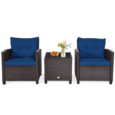 Sillas de ratán de exterior juego de conversación muebles de patio marco de acero resistente Foto 1 de 4