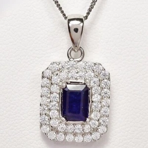 CIONDOLO ARGENTO 925 PIETRA PREZIOSA ZAFFIRO BLU 7X5 MM. e PIETRA PREZIOSA ZIRCONI BIANCHI - Foto 1 di 6
