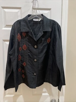 Hermosa Blusa Top Chicos Design Talla 1 Negra Roja 100% Seda Botón Foto 1 de 3