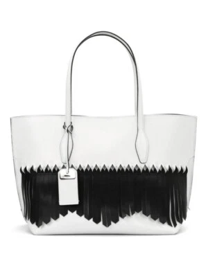 Tod's JOY ORIGAMI FRANGIA Handbag Shopper WHITE Black Fringe TOTE $2095 NWOT - Image 1 of 4