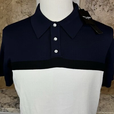 Camisa Polo Paul Jones Para Hombre Grande Azul Marino Blanco Manga Corta Tejida Nueva con Etiquetas *Pequeño Punto Foto 1 de 4