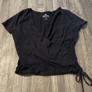 Hollister Womens Top Small Black Crossover Baby Tee Short Sleeve Casual Ladies - Picture 1 of 4