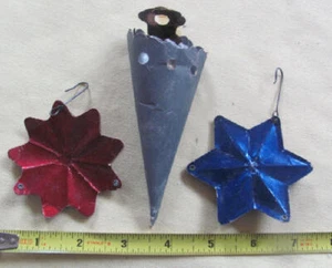 3 vintage cardboard Christmas tree ornaments stars and cone shape candy holder - Picture 1 of 2
