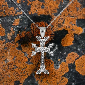 Sterling Silver Armenian Cross Pendant Necklace - Picture 1 of 6
