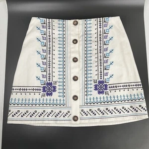 Blue Rain EMBRIODERED Mini Skirt Women's Size Medium WHITE BLUE BLACK PURPLE - Picture 1 of 4