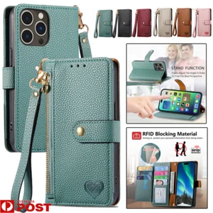 For iPhone 16 15 14 13 12 11 Pro XS MAX 8 7+ Leather Case Zip Wallet RFID Cover - Picture 1 of 88