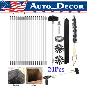 24Pcs Flue Sweeping Brush & Rod Kit Chimney sweep Set 18XSoot Cleaning Rods - Picture 1 of 8