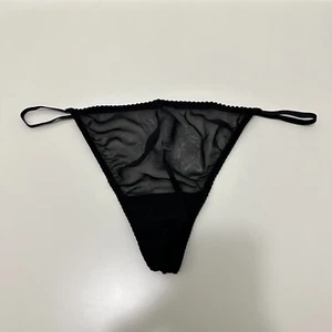 Cacique Thong String Panty Size 22/24 Black G-String Sheer Chiffon - Picture 1 of 8