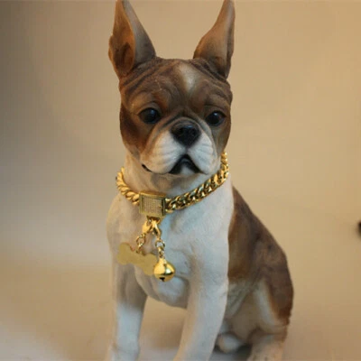 Collar de perro dorado de 10/14/18 mm de acero inoxidable con eslabones cubanos para perros S,M,L Foto 1 de 4