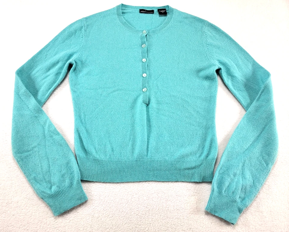 Suéter Moda International Cashmere Para Mujer S Verde Espuma de Mar Manga Larga Con Botones Foto 1 de 4