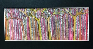 Colorful Trees Forest Woods Drawing Watercolor Painting Art Fantasy Fairy Core - Picture 1 of 7