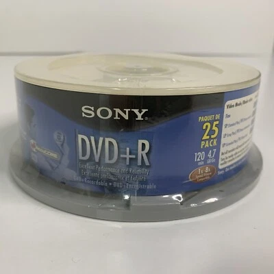 Sony DVD+R Spindle 25 Pack 8X 4.7GB 120 Min Brand New Sealed Brand New - Image 1 of 4