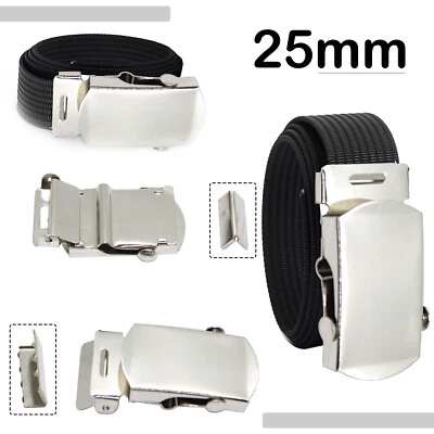 Metallo Resistente Argento Cintura Fibbia Uomo Donna Tessuto Tessitura Army 25mm - Immagine 1 di 4