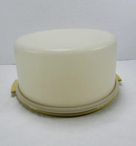 Vintage Tupperware Round CakeTaker  Carrier Gold w/ Lid & No Handle 1257-4 1256- - Picture 1 of 3