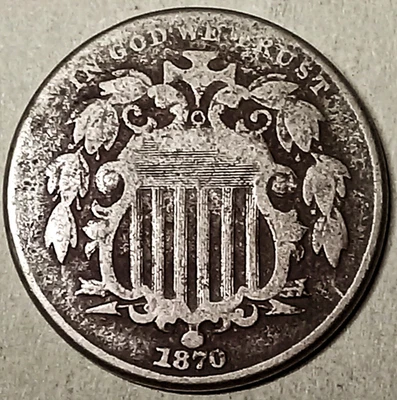 1870 Shield Nickel 5¢ 'America's First Nickel' FREE SHIP - Image 1 of 2