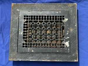 C.1900 Ornate Iron Floor Grate, Vent Louvers OPEN Easily, Frame 15 3/8 x 13 3/8 - Picture 1 of 18