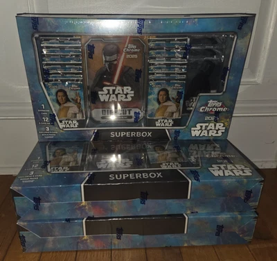 (3) 2025 Topps Chrome Star Wars Superbox 15 packs incl 3 bonus NEW SEALED box - Image 1 of 3