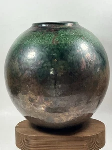 Studio Kunst Keramik Raku Glasur Vintage Vase Handarbeit Gefäß Künstler signiert 8,5" - Bild 1 von 18