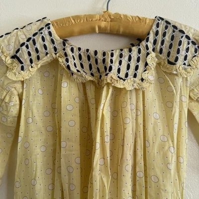 Beautiful Antique Edwardian Girl’s Yellow Print Dress Lace & Velvet Collar 1910s - Image 1 of 4