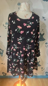 Pretty Black Pink Floral Jersey Smock Dress, Bonprix XL 22/24 - Picture 1 of 3
