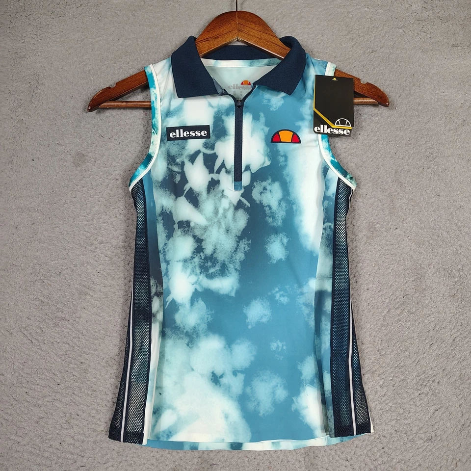 Camisa polo de tenis Ellesse Conchiglia para mujer S azul blanco estampado de sublimación nueva con etiquetas Foto 1 de 4