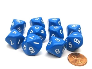 Set of 10 D10 10-Sided 16mm Opaque Dice - Blue with White Numbers - Picture 1 of 1