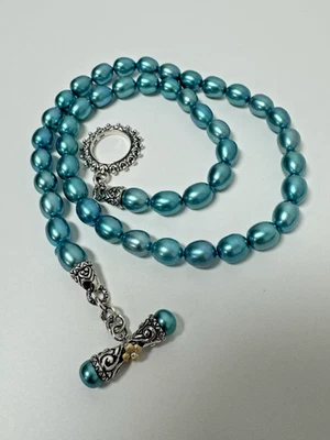 Barbara Bixby 纯银 18k 蓝绿色珍珠切换项链复古珠宝首饰 — 第 1/4 张图片