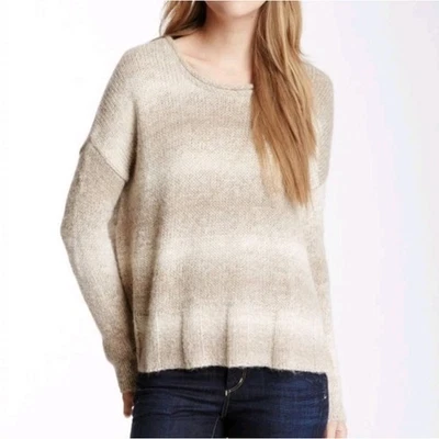 Suéter James Perse jaspeado beige crudo lana de alpaca cuello redondo cuadrado talla 2 EE. UU. mediano Foto 1 de 4