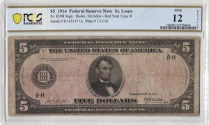 Fr.839B 1914 St. Louis $5 Red Seal Federal Reserve Note PCGS Fine 12 Details - Picture 1 of 2