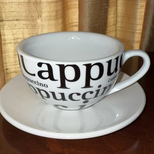 KAFFEEBAR KONITZ CAPPUCCINO KAFFEETASSE & UNTERTASSE SET WEISS MIT BESCHRIFTUNG - Bild 1 von 5