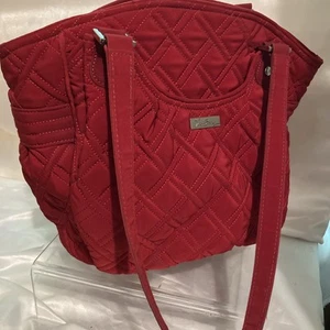Vera Bradley Handtasche rot gesteppt oben Reißverschluss Seitentaschen Reisetasche TOP! - Bild 1 von 19