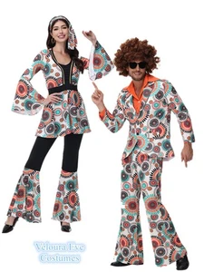 Z-B1-3 70s Disco Costume Set Men & Women Retro Hippie Outfit - Bild 1 von 23