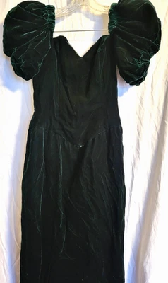 vtg the cunningham collection women S/M gown velvet green puff sleeve - Image 1 of 4