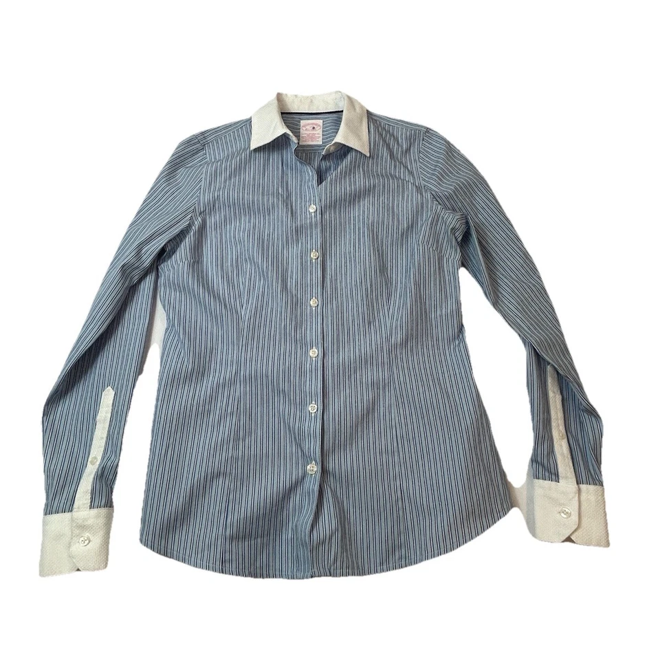 Camisa Brooks Brothers para mujer 2P azul a rayas algodón sin hierro ajuste a medida Foto 1 de 4