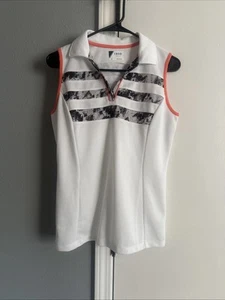 Izod Golf Women’s Collared Tank Top Size S White Geometric Sleeveless - Picture 1 of 7