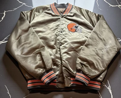 Vintage 1990s Cleveland Browns NFL Chalk Line Cut Tag Satin Jacket Men’s XL - Image 1 of 4
