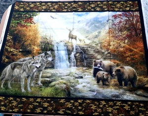 34x44" Fabric Panel "Picture This" Robert Kaufmann Wolves Waterfall Deer Bears - Picture 1 of 7