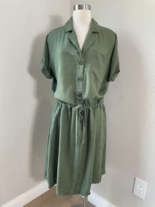 J Jill Womens Large Tall Green Linen Blend Utility Safari Dress Short Sleeve - Picture 1 of 12