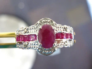 10K 1.21ctw OVAL & PRINCESS CUT RUBY WITH DIAMONDS,WHITE GOLD,AUTHENTICITY CERT - Picture 1 of 11