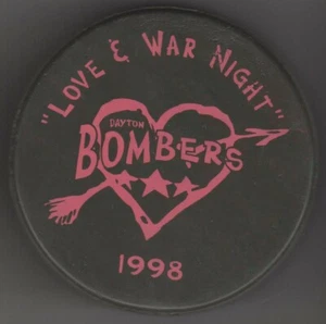 Dayton Bombers Love & War Night 1998 ECHL Brown Lin Hockey Puck McDonald's Archs - Picture 1 of 2
