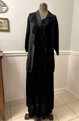 Shadowline Negro Peignoir Negligee Vestido Bata Conjunto Pequeño Foto 1 de 4