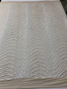 White Sequins Fabric On Nude Mesh 4 Way Stretch, Lace Fabric By The Yard - Picture 1 of 7