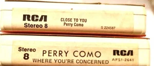 Perry Como: Close to You & Where You're Concerned 8 Track Tapes - Picture 1 of 3