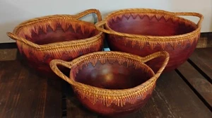 Set of 3 Wooden Decorative Bowls - Picture 1 of 2