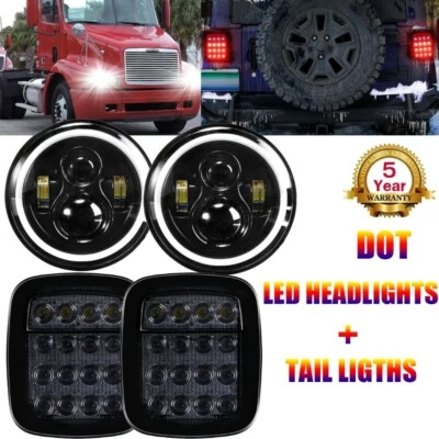 7" LED Headlights + Smoke Tail Lights Combo For 2001-2016 Freightliner Coronado - Image 1 of 4