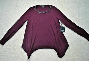 Simply Vera Vera Wang Women's Wine Red Embellished Long Sleeves Sweater - Sz PS - Picture 1 of 4