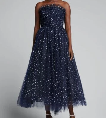 $4995 Monique Lhuillier Women's Blue Ruffled Strapless Star-Tulle Dress Sz US12 - Image 1 of 3