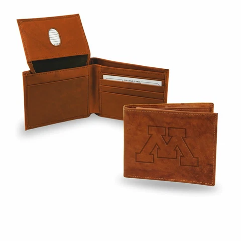 Minnesota Golden Gophers NCAA Embossed Team Logo Brown Leather Billfold Wallet Cover